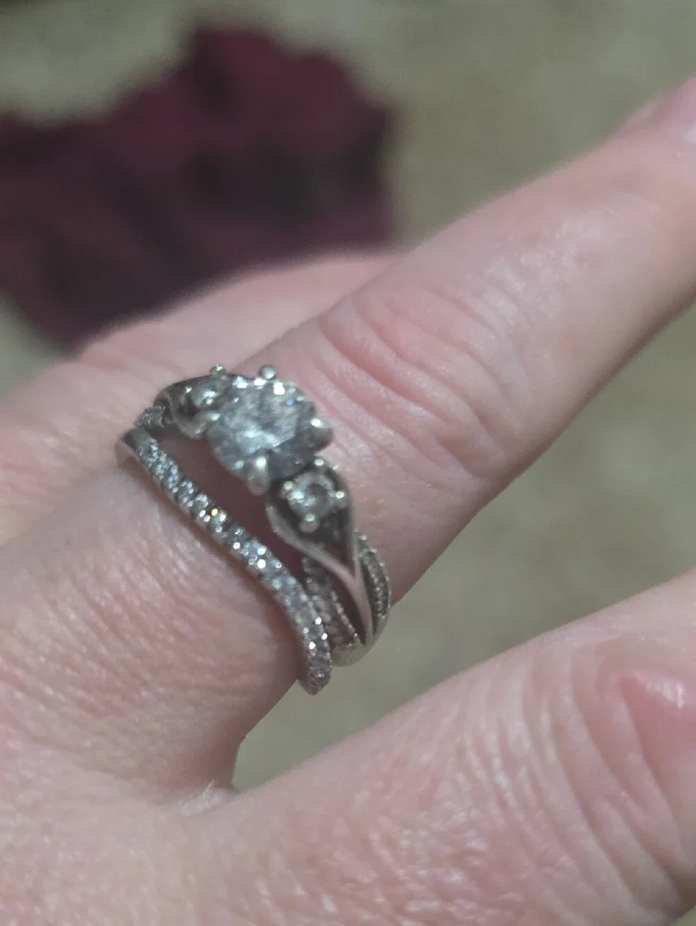 925 Jeulia Classic Twist Custom Round Three Stone Ring & Eternity Wedding Band